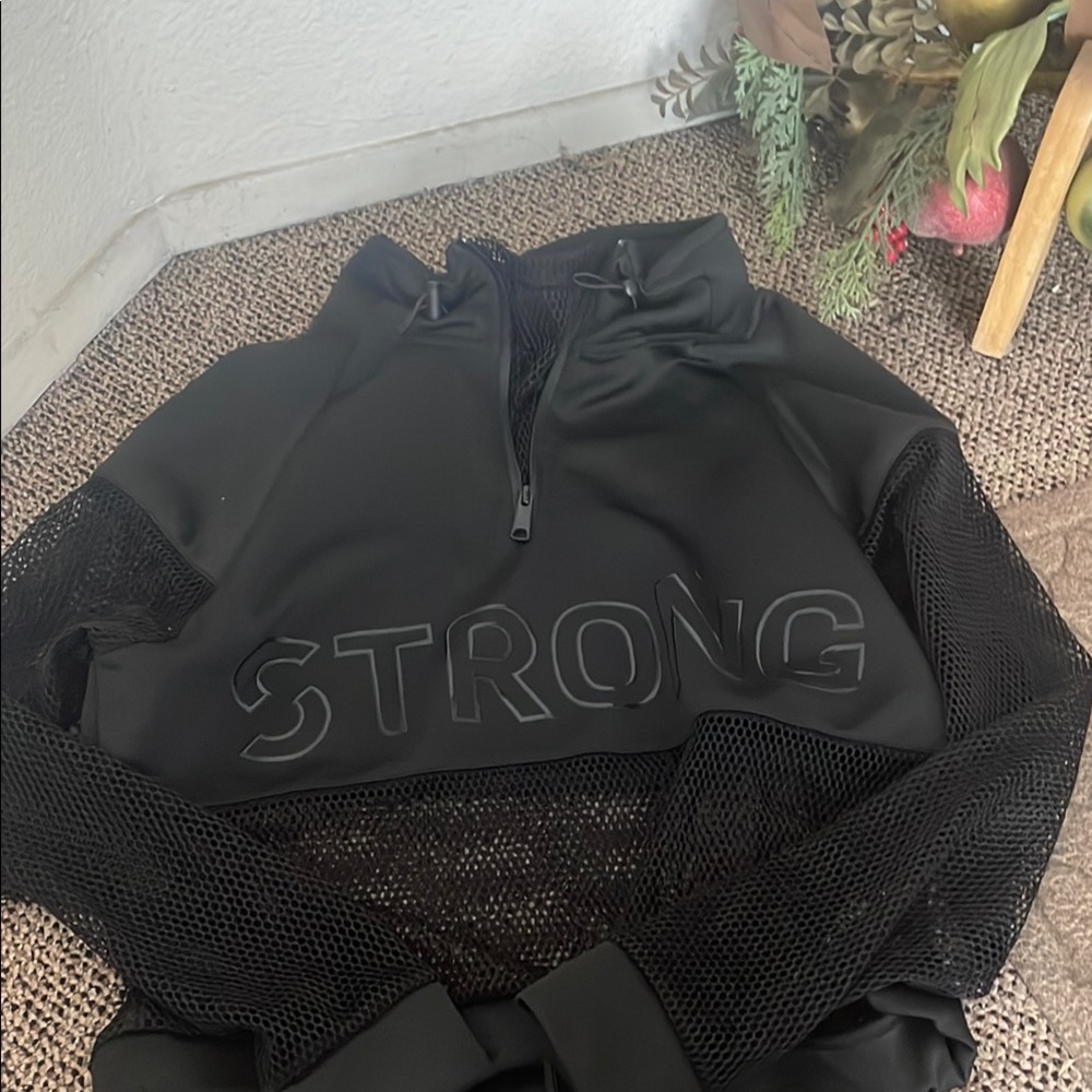 Black Mesh 'Strong' Pullover
